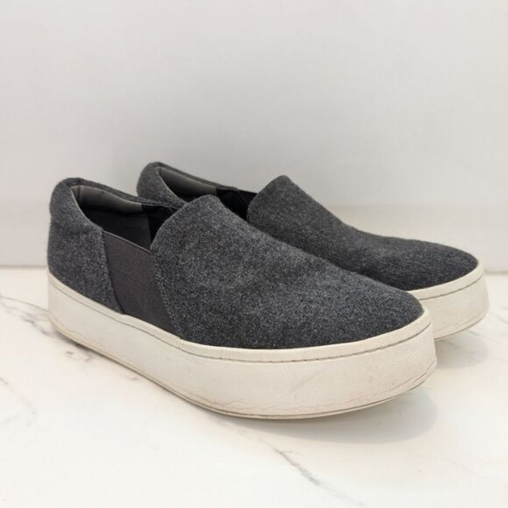 Vince Women's Warren Gray Wool Fabric Chunky Platform Slip On Loafers Sneakers 8